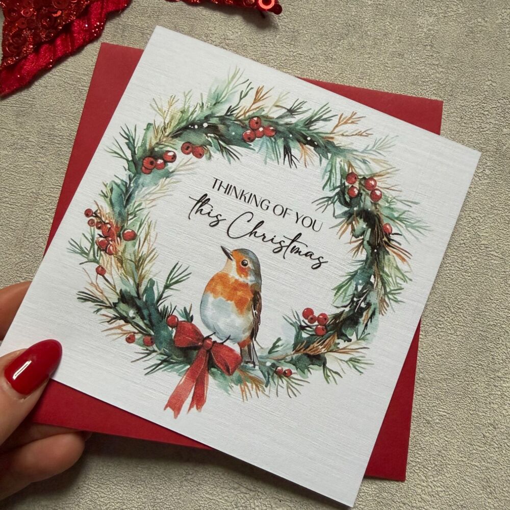 Thinking of you Christmas card - Robin