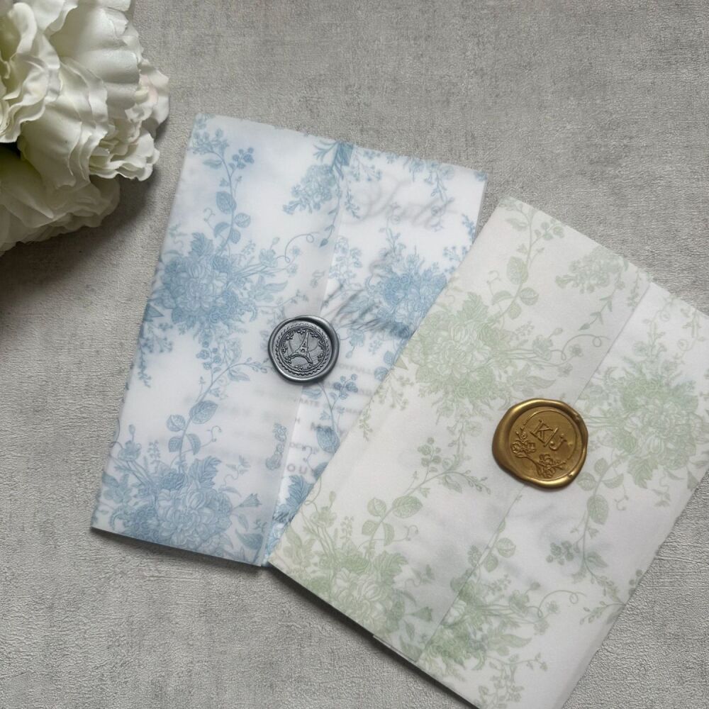 Vellum Jacket - sample Green or Blue French Toile