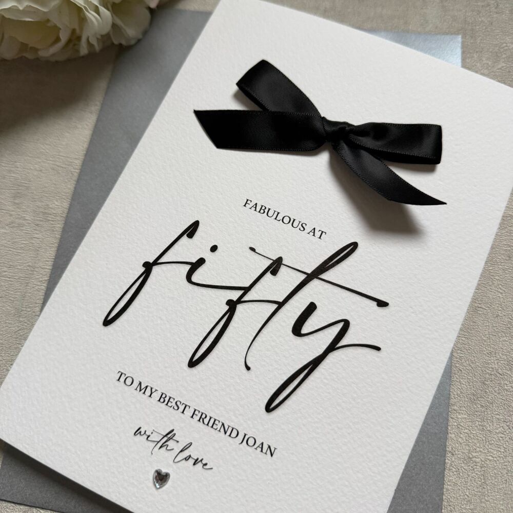 Birthday Card - milestone age with satin bow, 18th, 21st, 30th, 40th, 50th, 60th