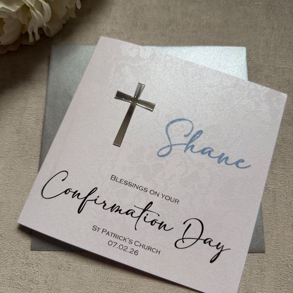 Chic Boutique Range Boy's Confirmation Card with mirror cross - silver