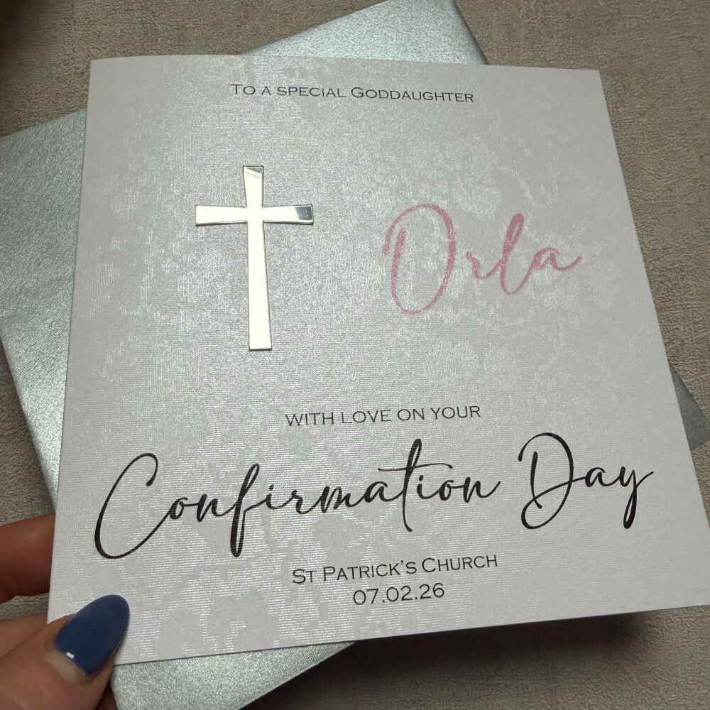 Chic Boutique Range Girl's Confirmation Card with mirror cross - silver