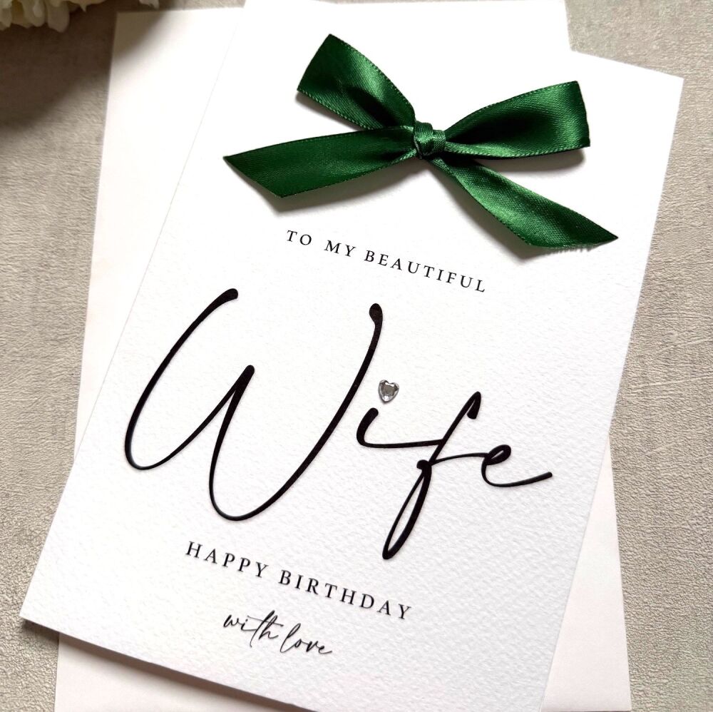Birthday Card - wife with satin bow (any colour)