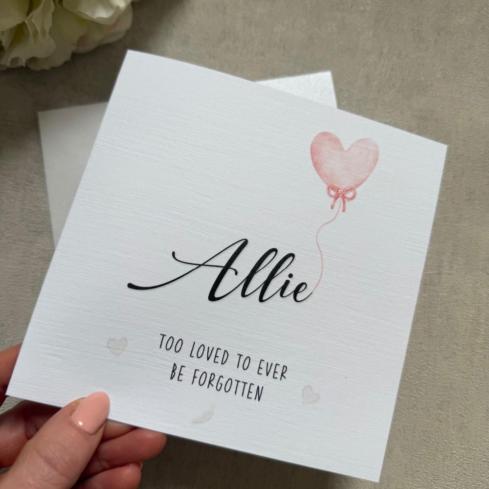 Sympathy Card - baby loss - pink balloon