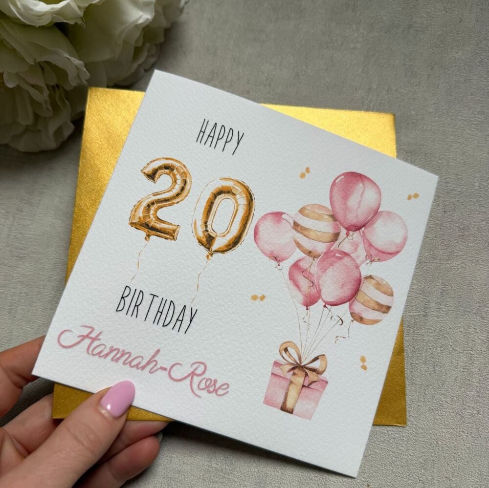 Birthday card with balloons and age- for her