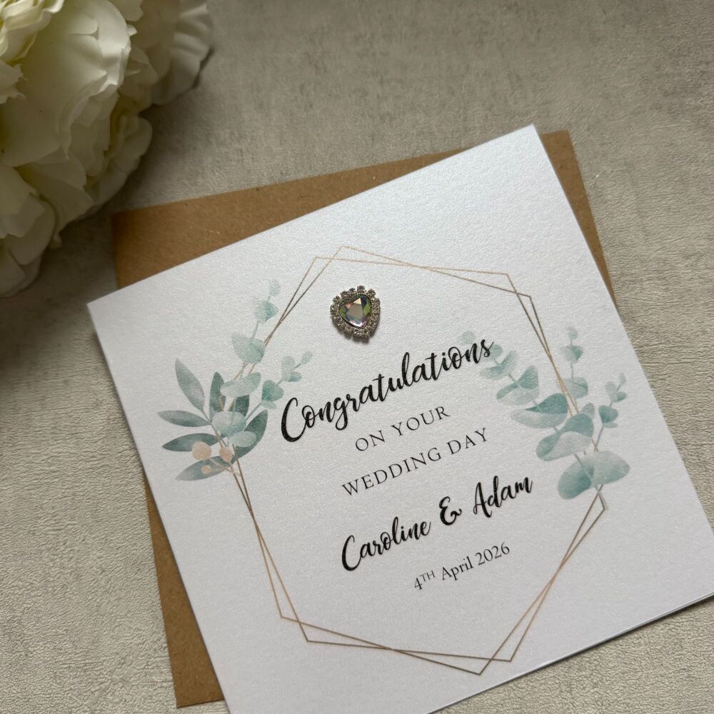 Chic Boutique -  Wedding Congratulations Card - eucalyptus frame with heart