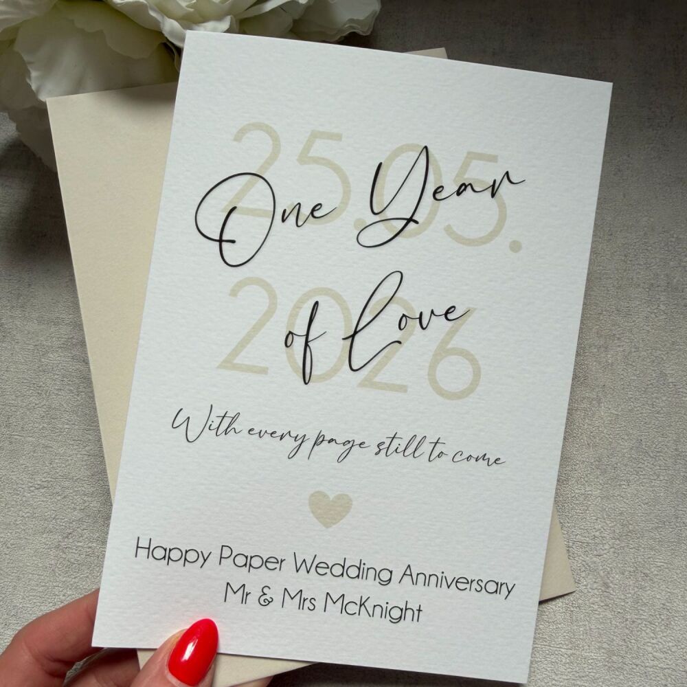 Paper Wedding Anniversary Card - 1 year married