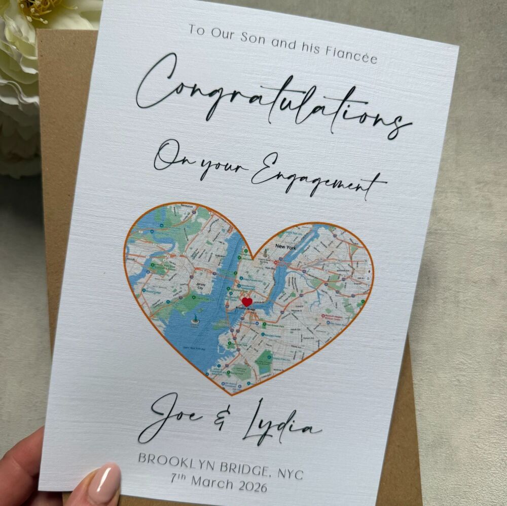 Engagement or Wedding Congratulations Card Large - Destination Map