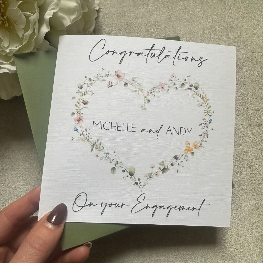 On your Engagement - floral heart wreath