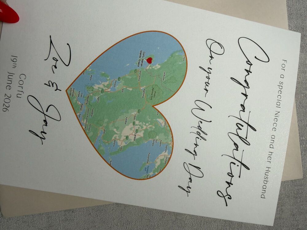 Wedding Abroad - Wedding Day Congratulations Card with Destination Map