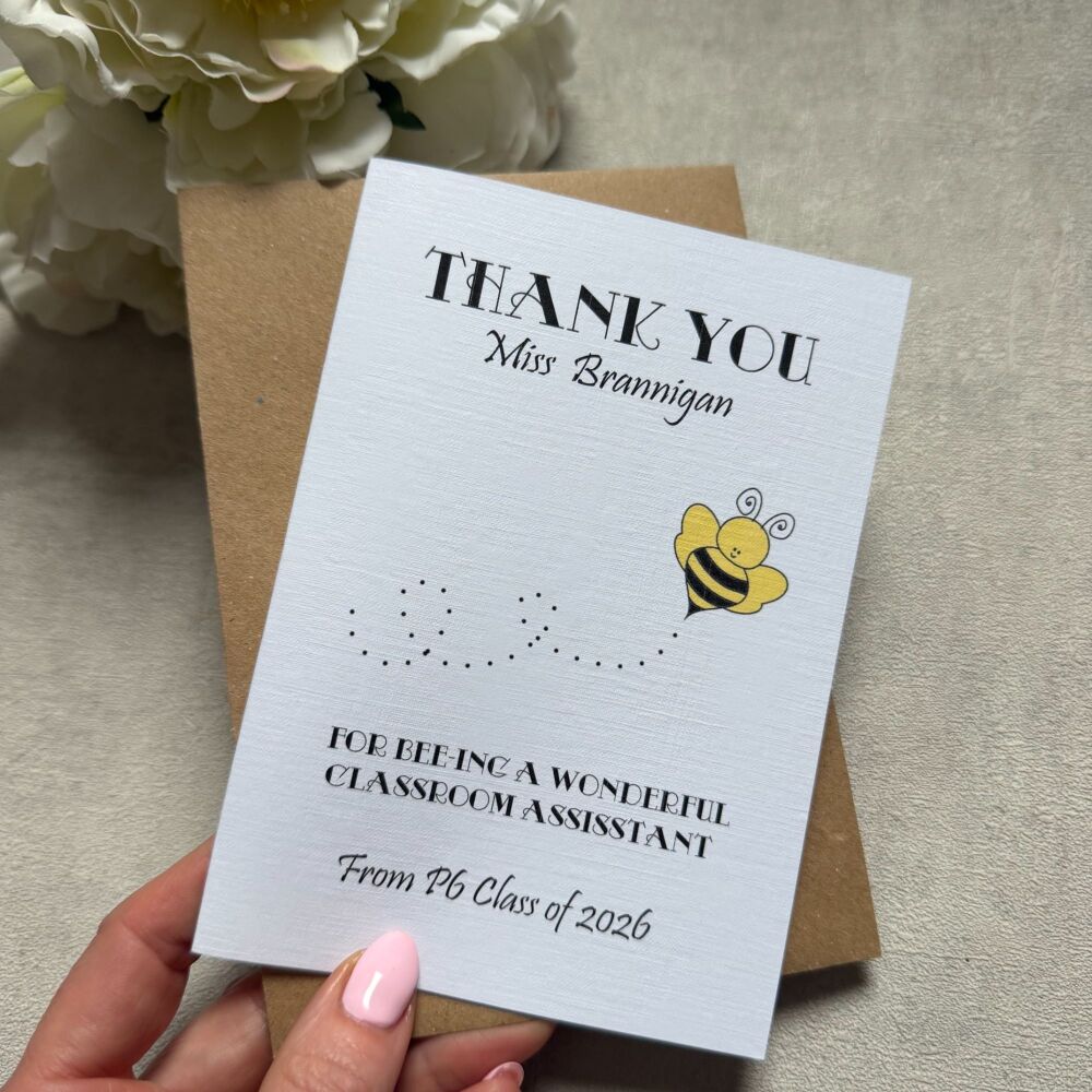 Teacher / Classroom Assistant Thank You Card - bee design
