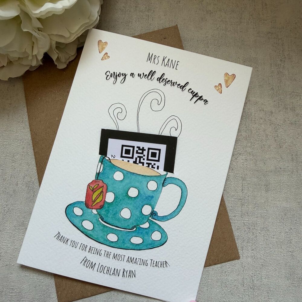 Teacher Thank You Card - cup of gratitude - gift card holder