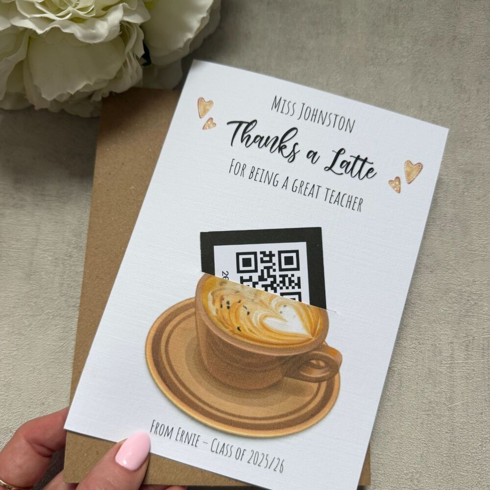 Teacher Thank You Card - thanks a latte - gift card holder
