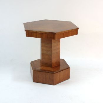 Art Deco Hexagonal Walnut Side Table.