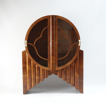 Art Deco walnut Rocket round display Cabinet