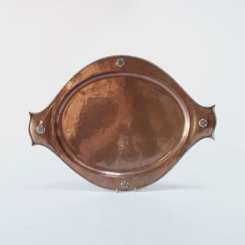 Arts and Crafts A E Jones Copper tray with silver decoration Circa 1910