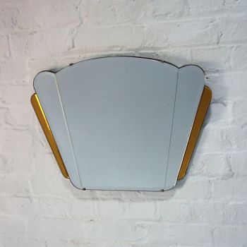 Art Deco Fan Mirror Amber Glass circa 1930