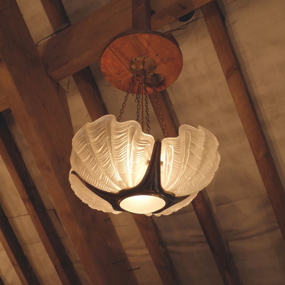 Art Deco Chandelier Shell Light Original Restored