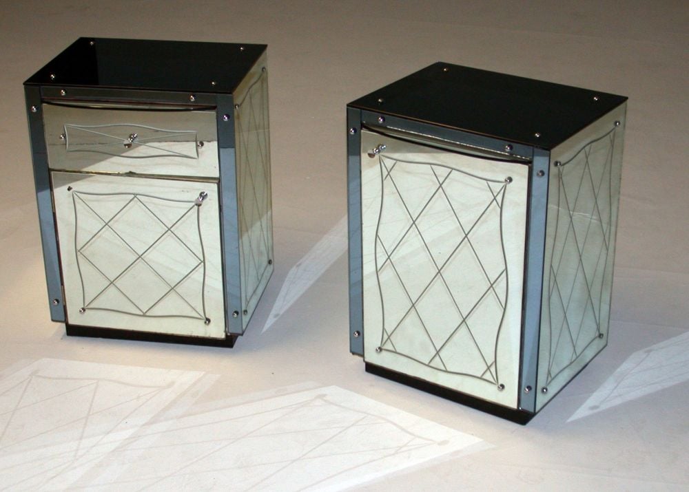 Art Deco Mirrored Bedside Cabinets, Art Deco Mirrored Bedside Table