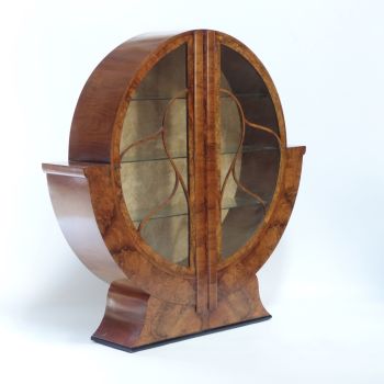 Art Deco Round Display Cabinet in Walnut