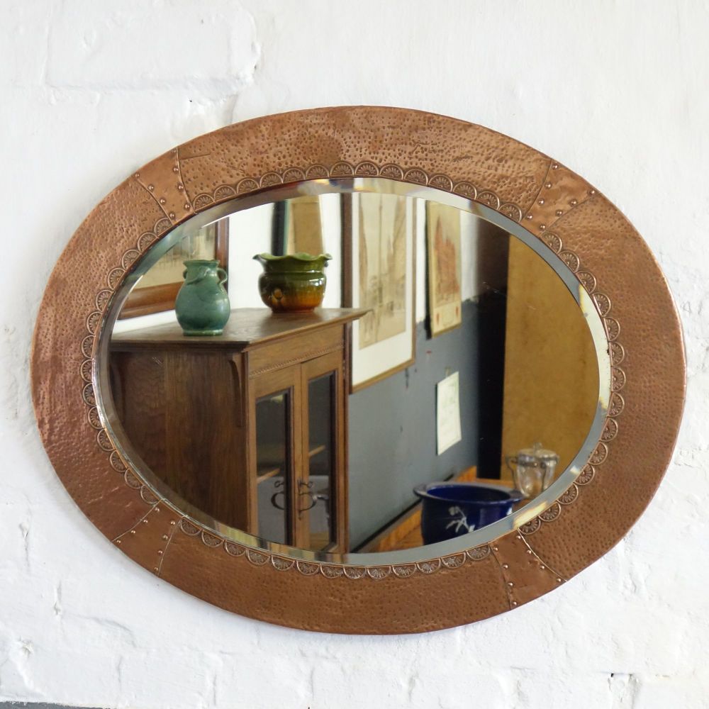 Arts and Crafts Oval Copper Mirror.