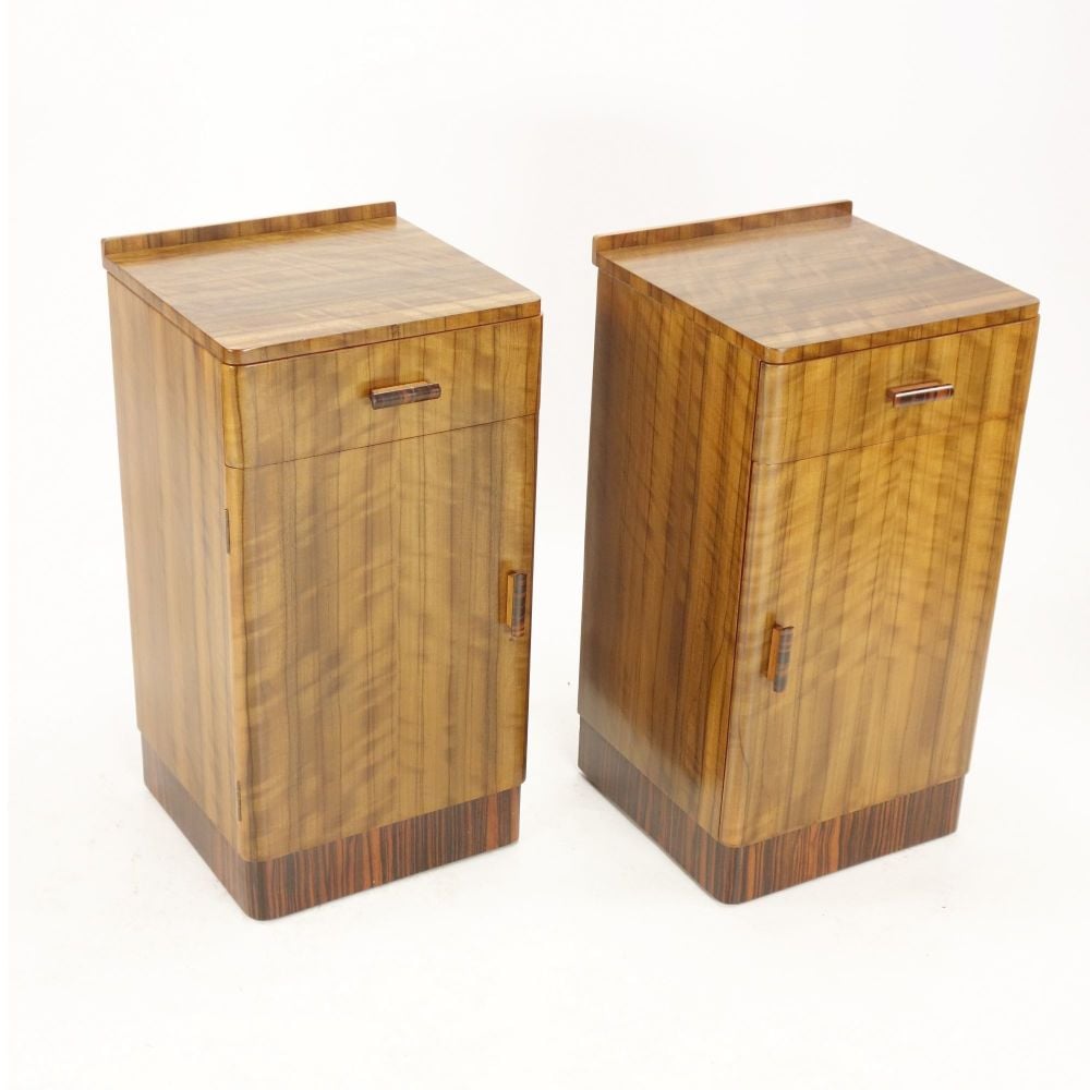 Art Deco Pair of Walnut bedside cabinets 1930's 