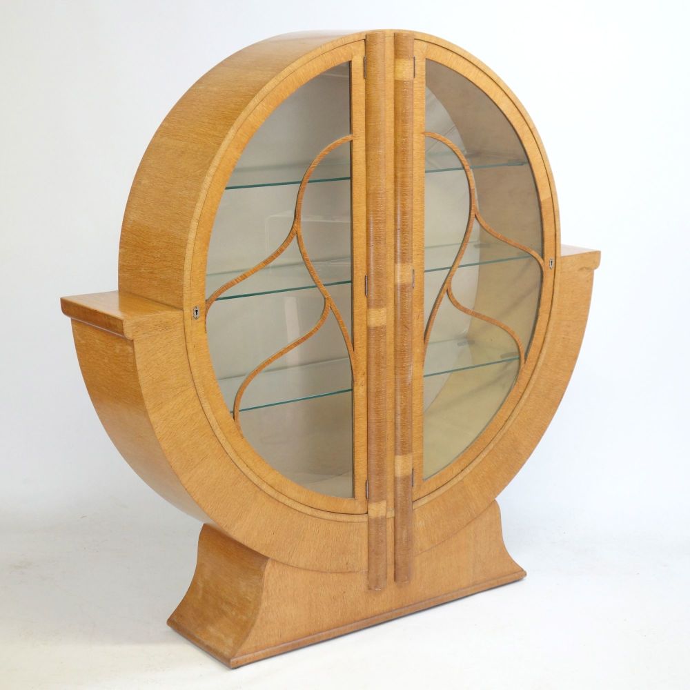 Art Deco Round Display Cabinet in Golden Oak