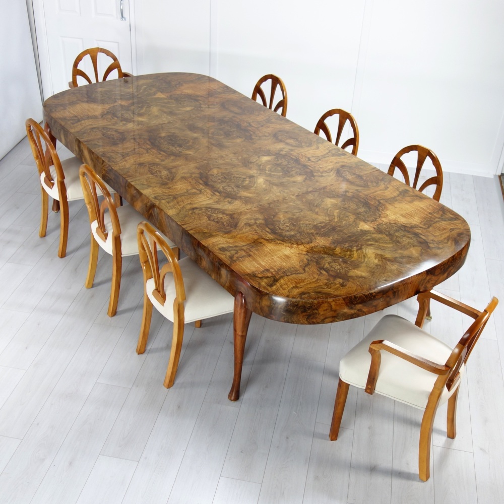 Art Deco Extending Dining Table and Eight chairs by Maurice Adams 1930,s