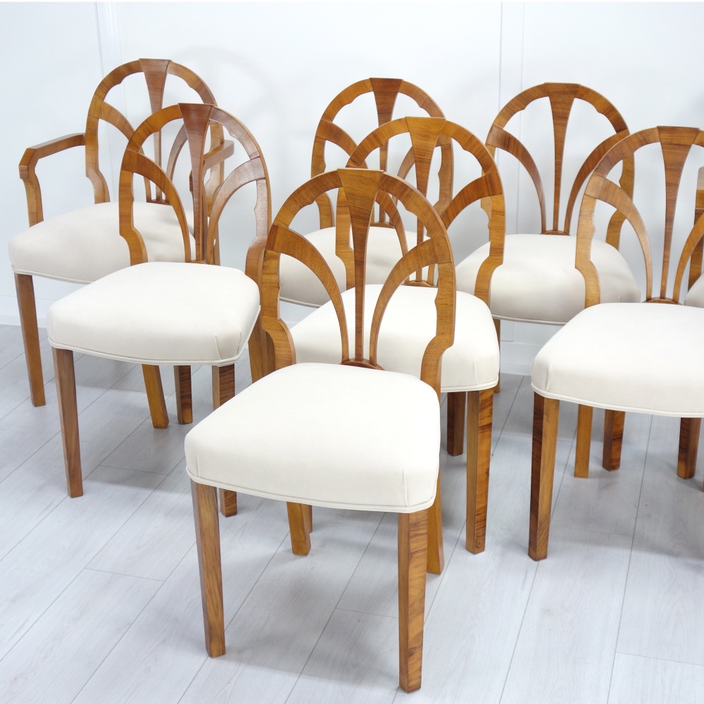 Art Deco Set of Eight dining Chairs Maurice Adams 1930's 