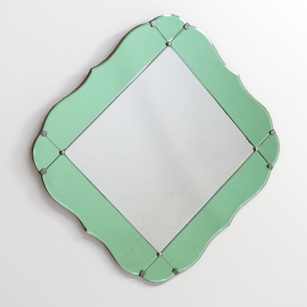 Art Deco wall mirror green glass 1930's