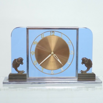 Art Deco Blue Glass mantel Clock Kienzle 1930’s
