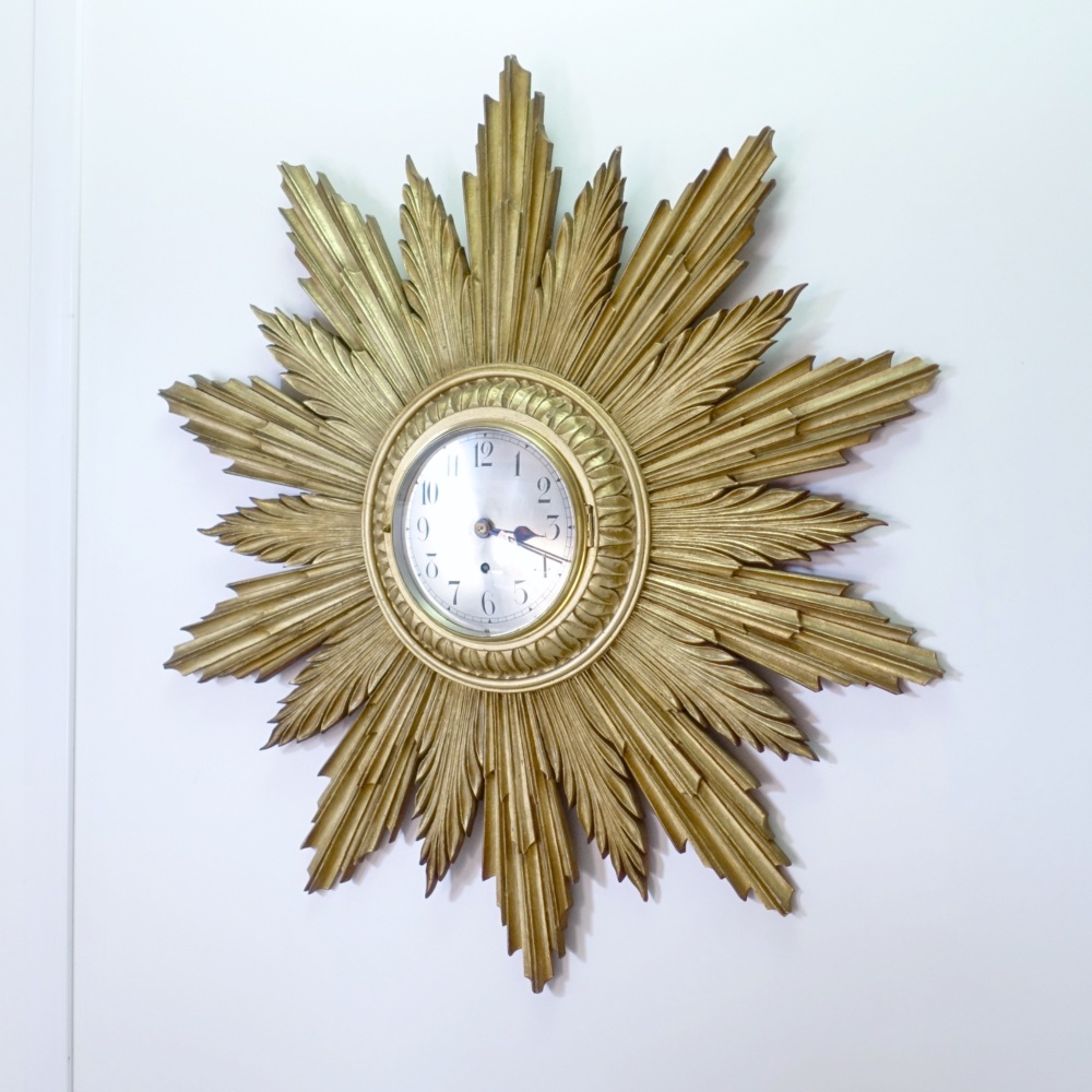 Art Deco Giltwood Sunburst Clock French 1920’s