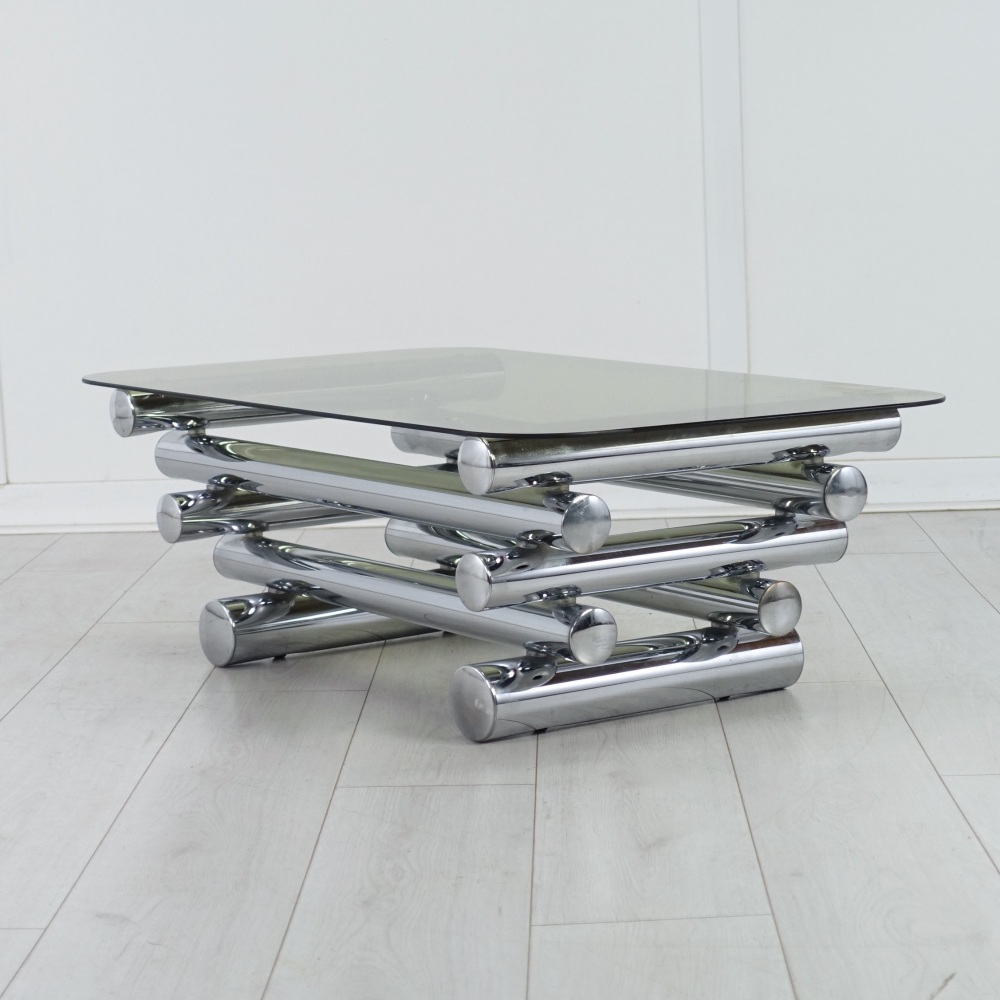 Mid-Century Chrome and Glass Coffee Table Pie 1970’s