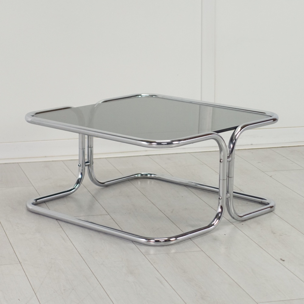 Mid Century Coffee Table Chrome and Glass 1970's.