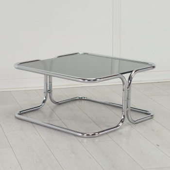 Mid Century Coffee Table Chrome and Glass 1970's.