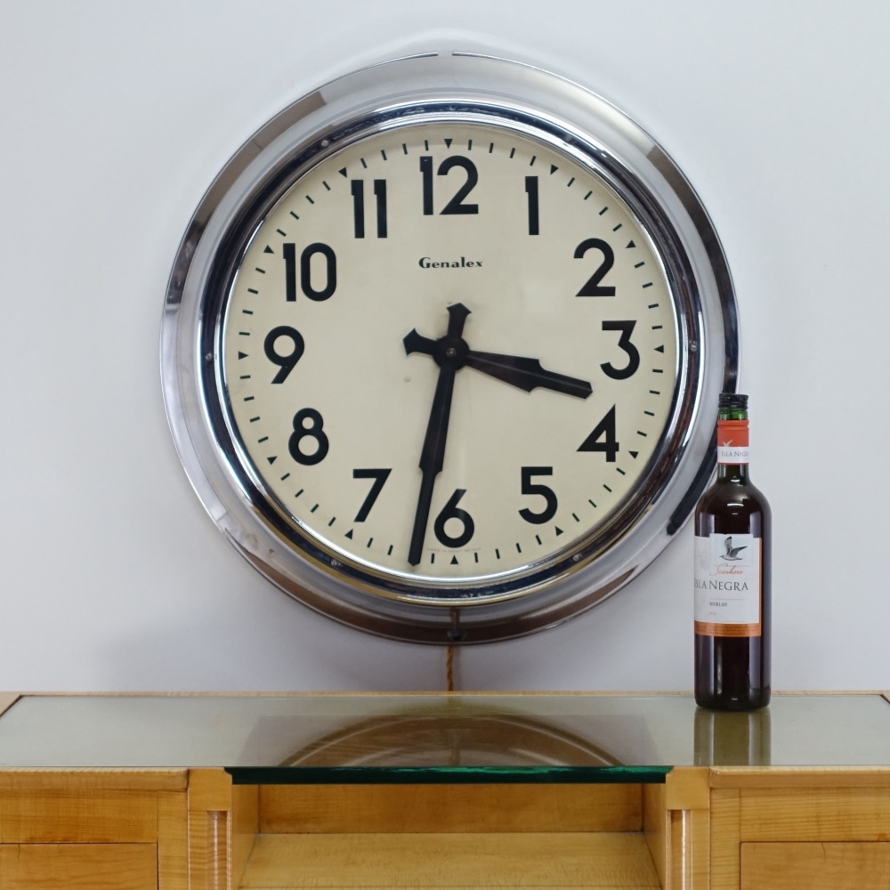 Large Genalex Station Clock 60cm Chrome 1930’s
