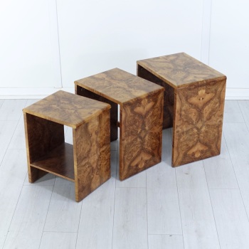 Art Deco Nest of Tables in Figured Walnut  1930s .