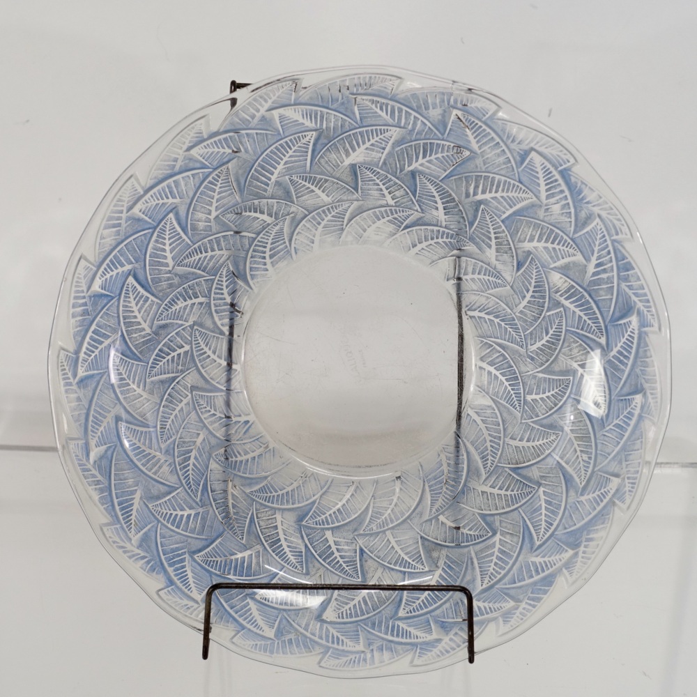 Lalique Art Deco Ormeaux Blue Glass Bowl 32cm 1937