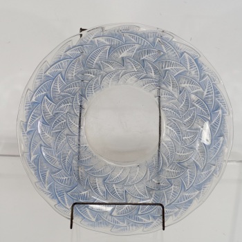 Lalique Art Deco Ormeaux Blue Glass Bowl 32cm 1937