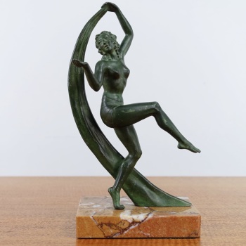 Art Deco Scarf Dancer Figure – Green Patinated Dancer, 1930s