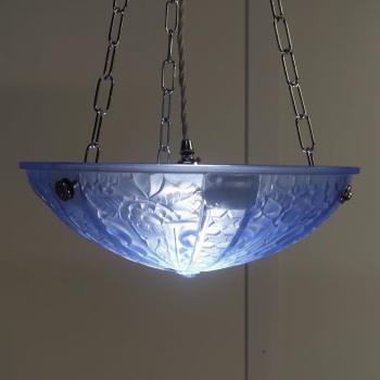 Art Deco Pendant Light by Donna Paris — Blue Moulded Glass & Chrome, c.1930