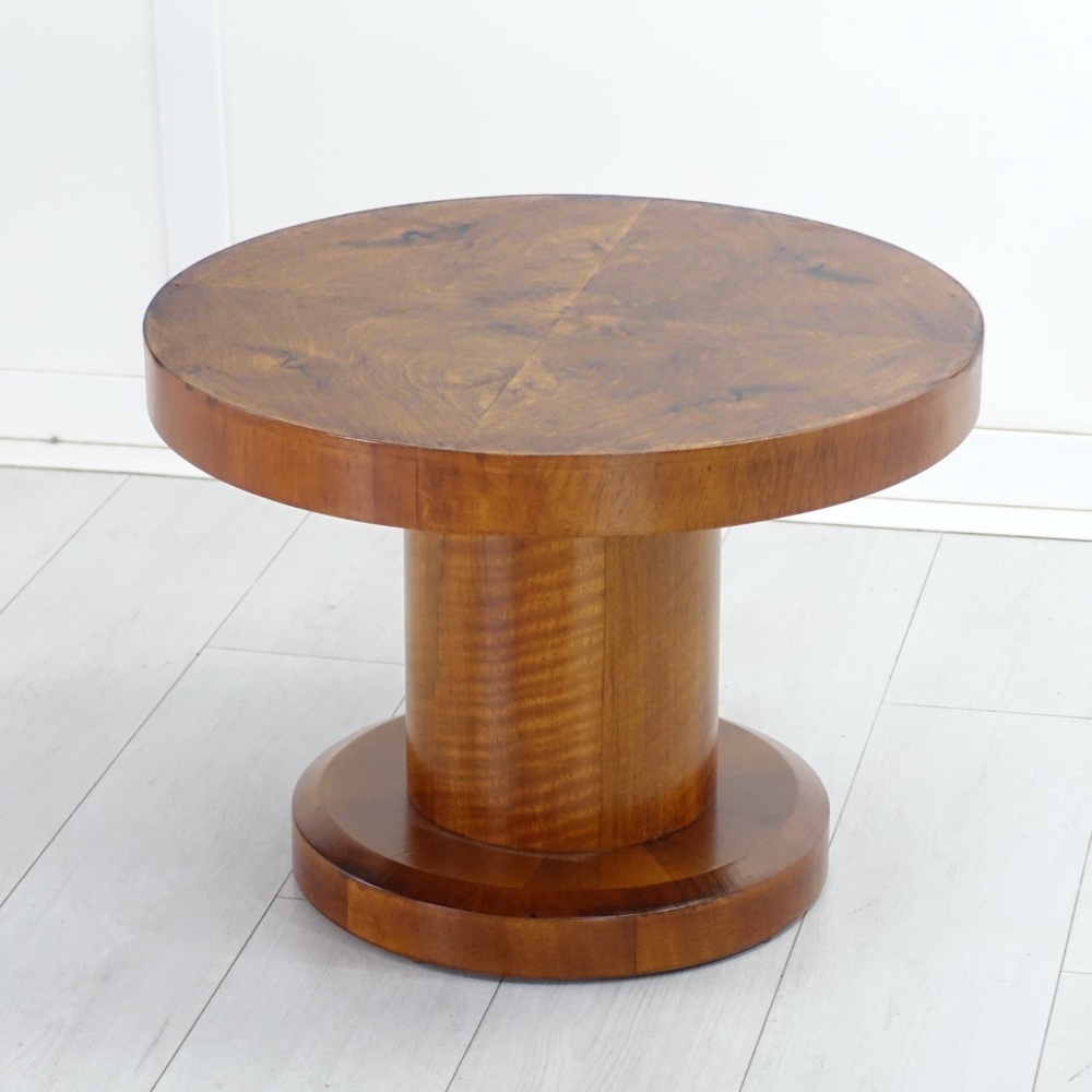 Art Deco Walnut Pedestal Coffee / Occasional Table — English Circa 1930
