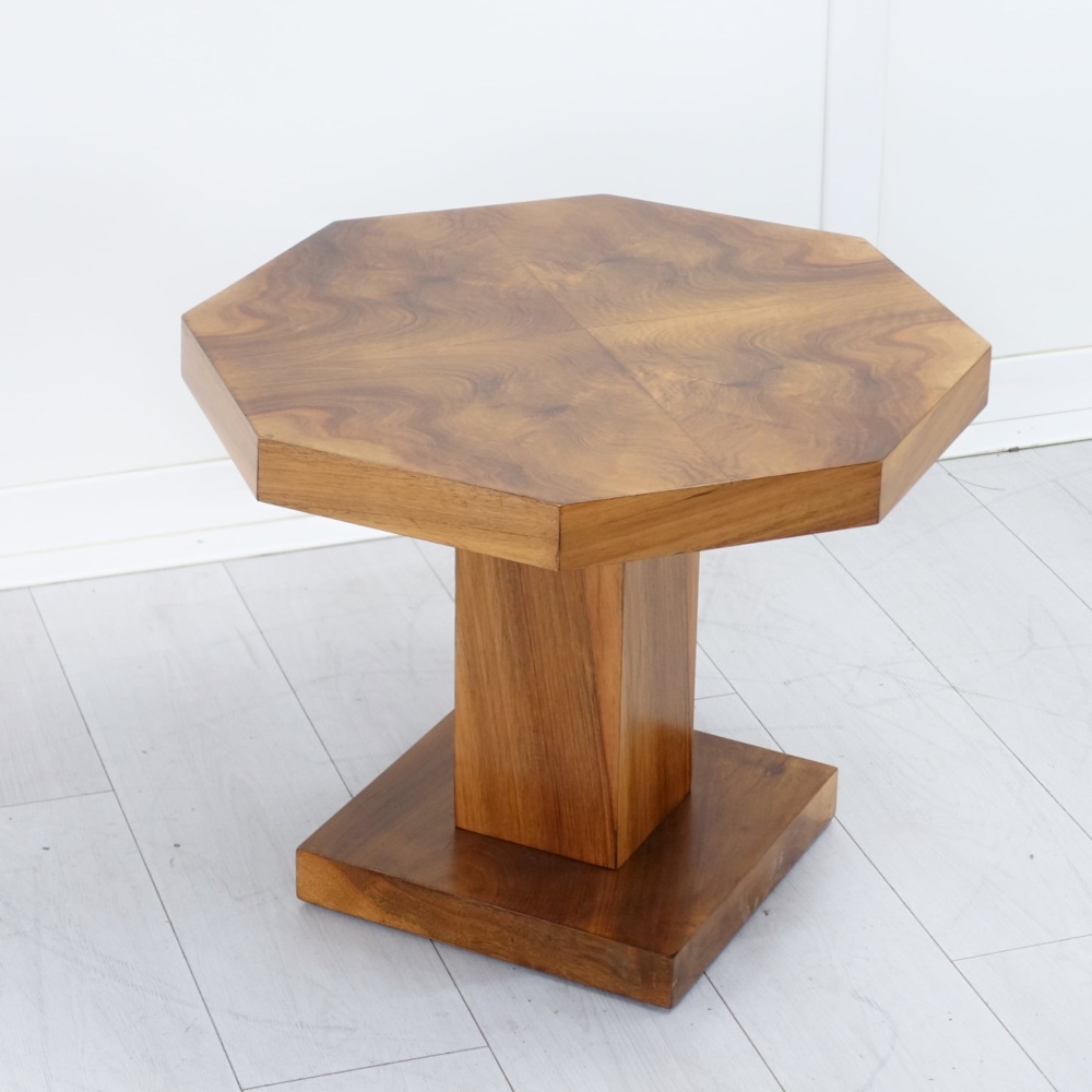 English Art Deco Octagonal Walnut Coffee / Occasional / Side Table — Circa 