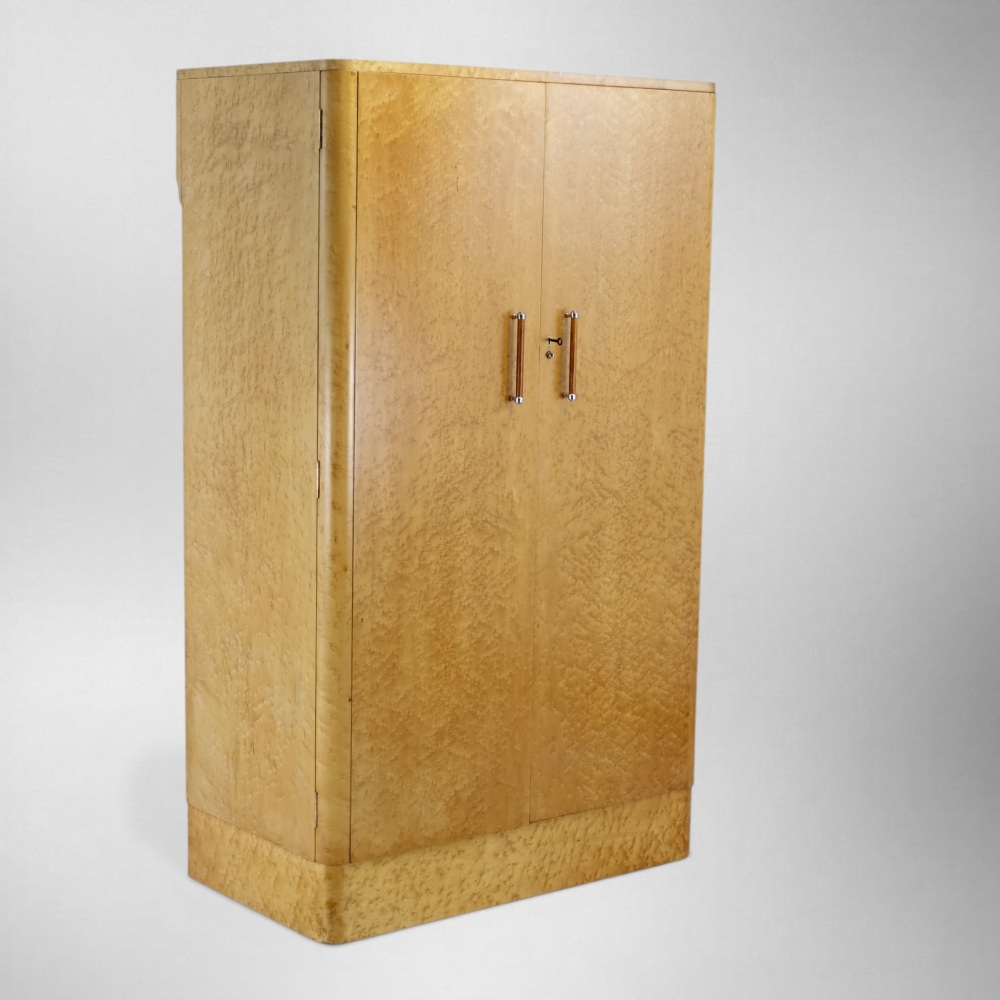 Art Deco Bird’s Eye Maple Wardrobe with Drawers — English Circa 1930