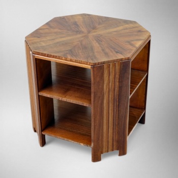 Art Deco Octagonal Book Table by Waring & Gillow &mdash; Figured Walnut &mdash; England Circa 1930