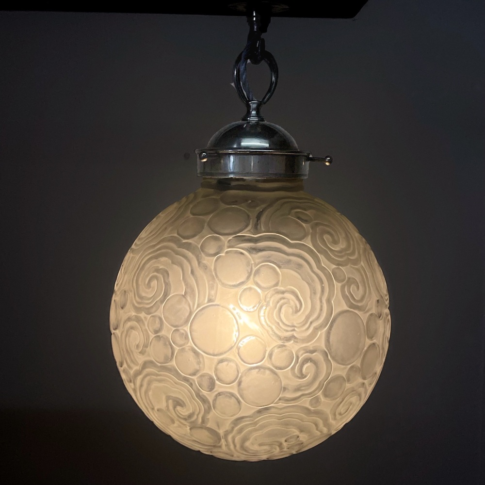 Sabino Art Deco Frosted Glass Globe Pendant Light c1930