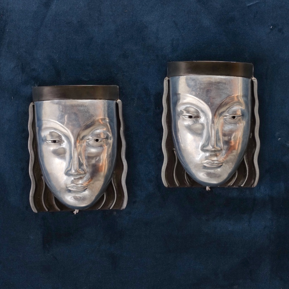 Art Deco Revival Female Mask Wall Lights By Sarsaparilla c1970