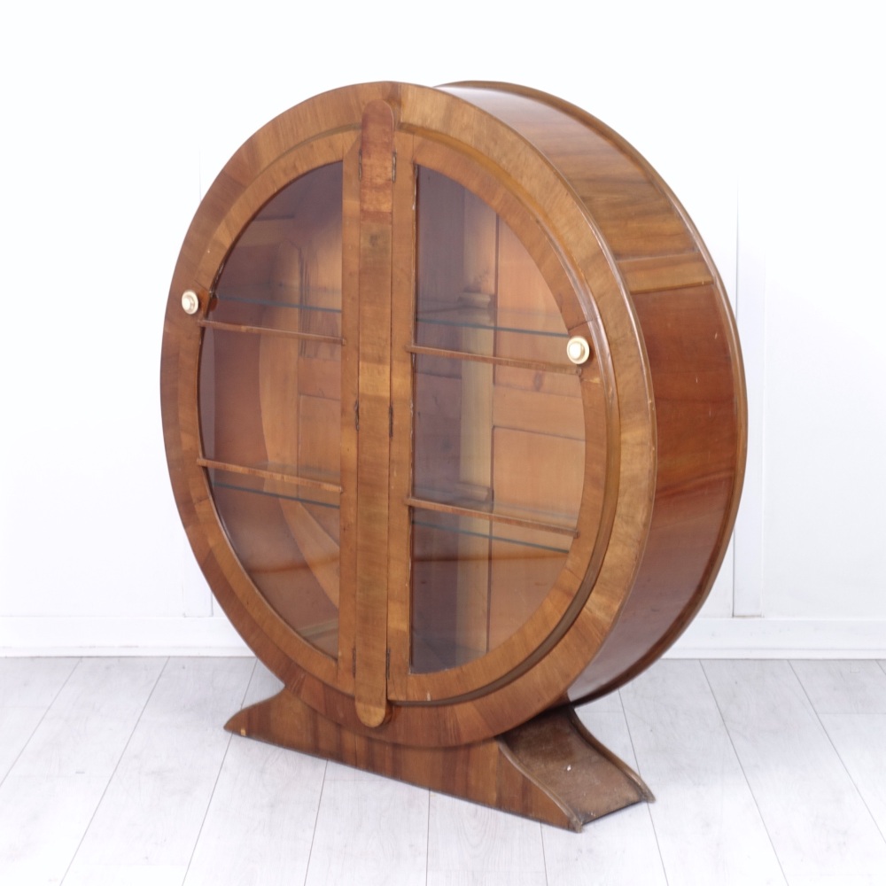Art Deco Round Display Cabinet in Walnut c1930