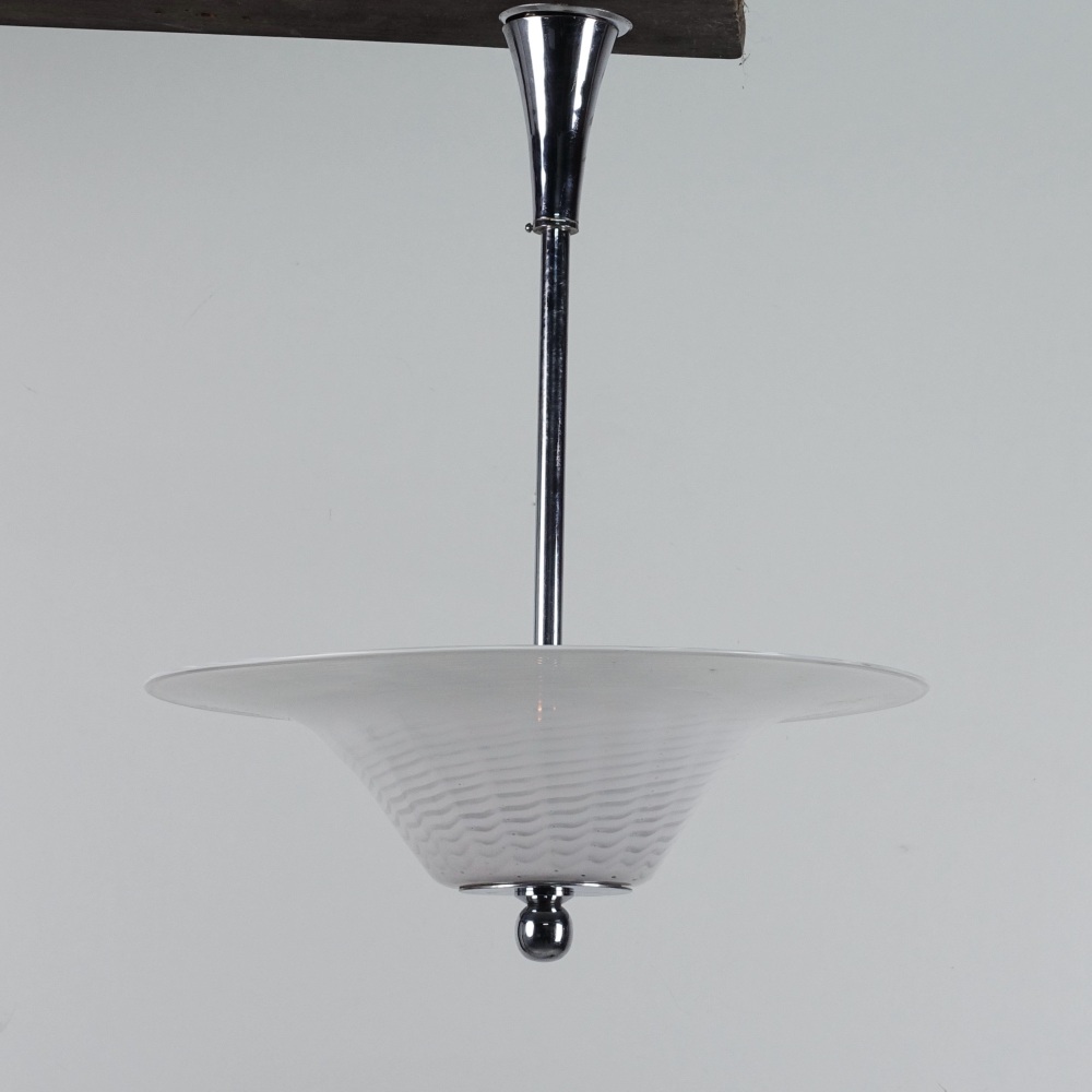 Art Deco Whitefriars Cloudy White Glass Pendant Light  England c1930