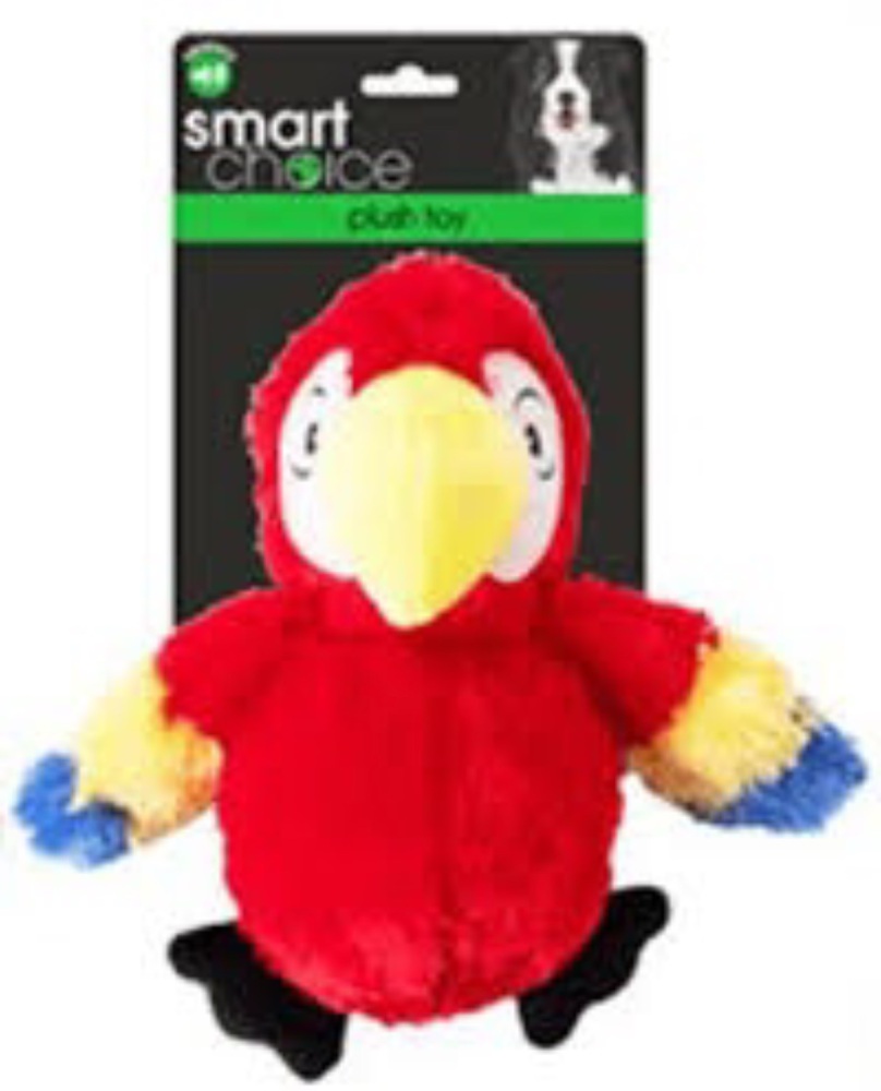 Smart Choice Squeaky Plush Parrot Dog Toy x 1 Red