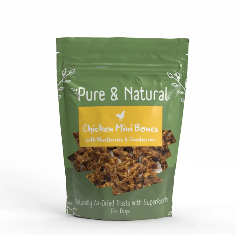 ***  NEW  ***  Pure & Natural Chicken Mini Bones with Blueberries & Cranberries 100g pack
